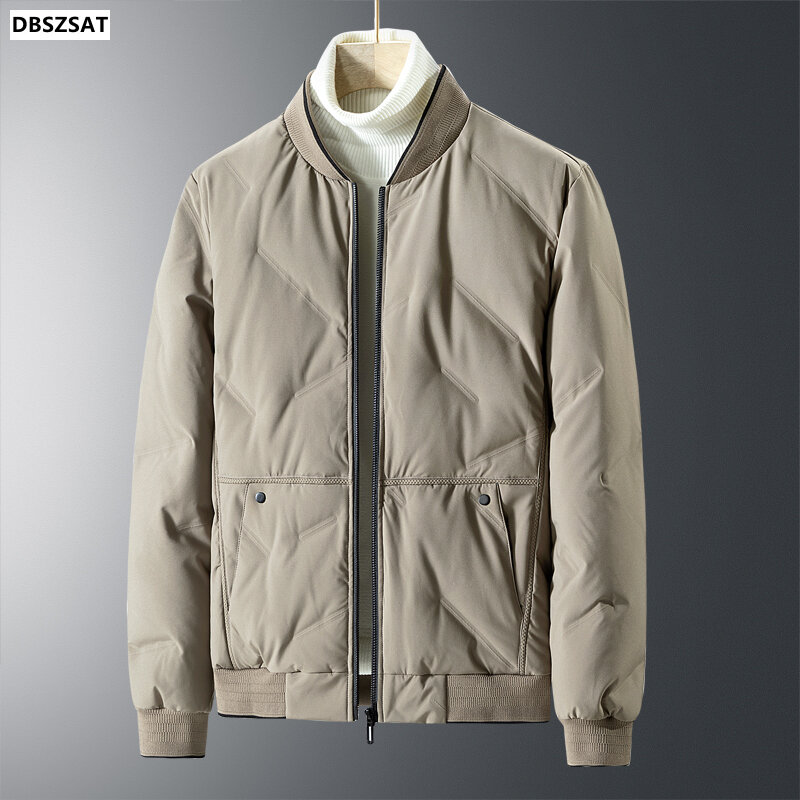 M-4xl Mens Grey Duck Down Jacket Winter Male Coats Zipper Stand Collar Short Style Solid Color Baseball Outerwear Clothes Hy205