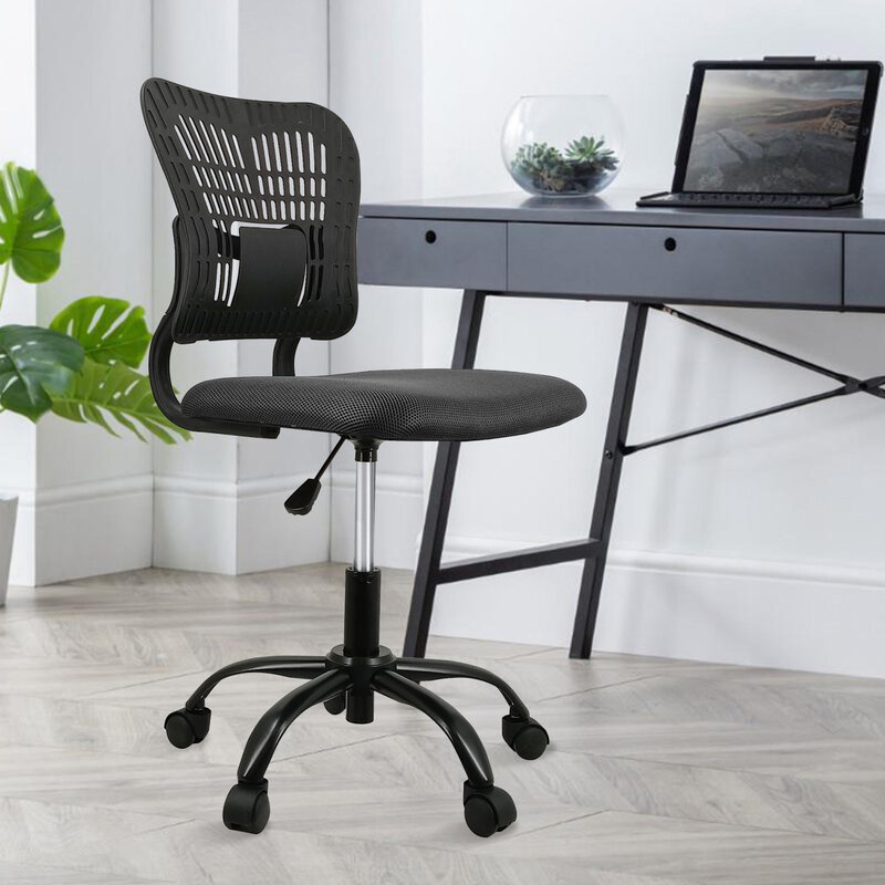 Bequemer ergonomischer Bürostuhl aus schwarzem Netz mit höhen verstellbarem, arm losem Schreibtischs tuhl für bequemen Home-Office-Schreibtisch