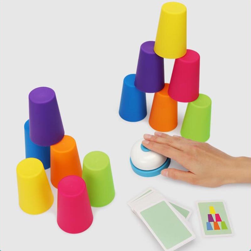 Kids Montessori Toys Stack Cup Versus Table Game with Card Educational Intellectual Enlightenment Color Cognition Logic Training