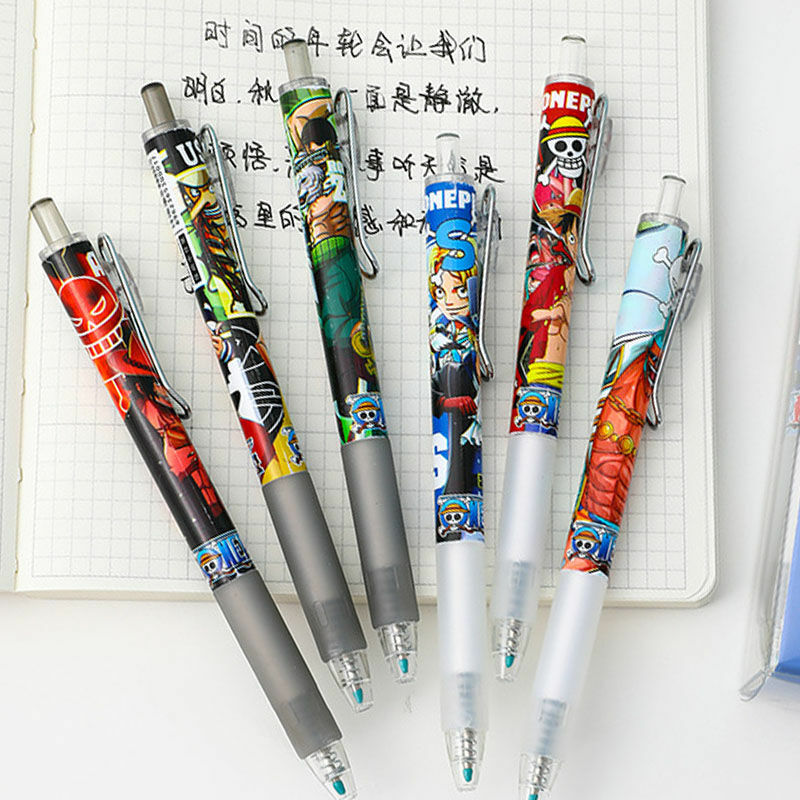 Bandai หนึ่งชิ้น Lufei Neutral ปากกานักเรียนใช้ภาพเคลื่อนไหวการ์ตูนกดปากกา0.5Mm Bullet Head นำทาง King ปากกาดำ