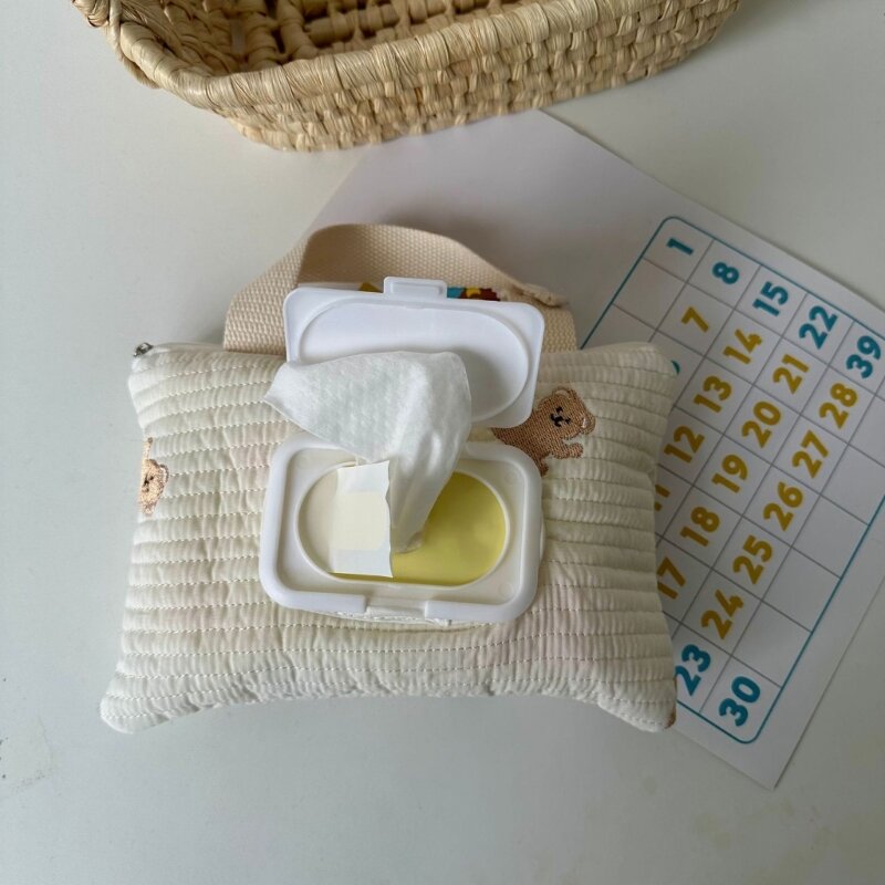 Tragbare Baby-Feuchttuchtasche für Kinderwagen, Taschentuchtasche mit Umhängeband, wiederverwendbare Taschentuchhalter-Hülle aus