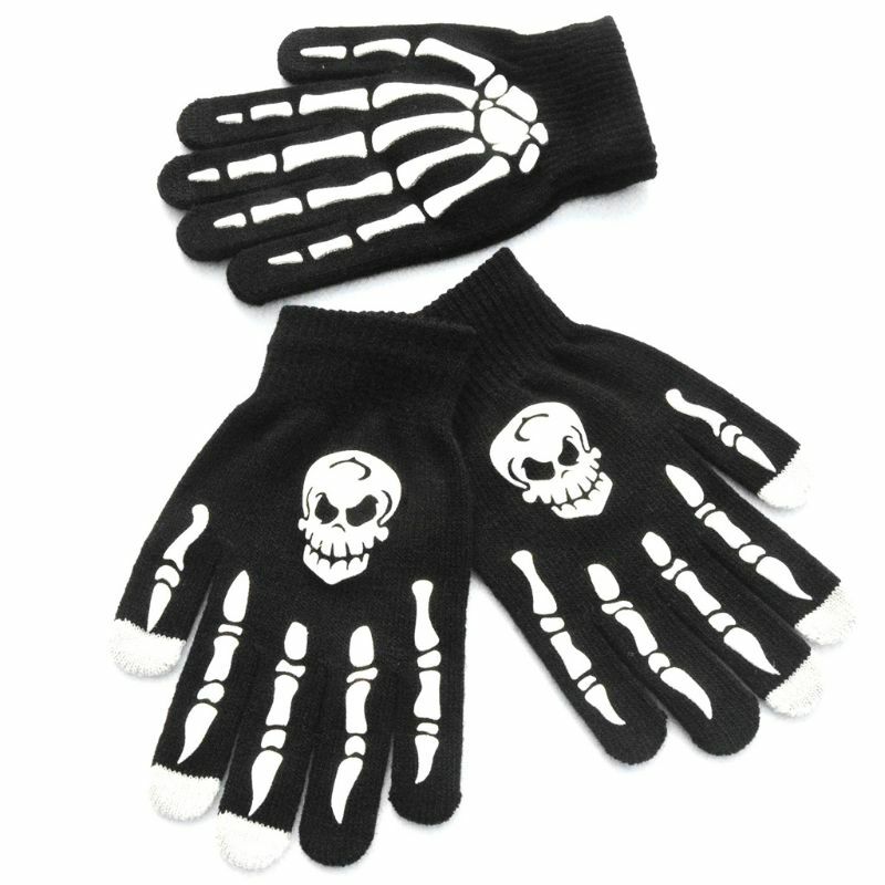Gants chauds tricotés à doigt complet pour enfants adultes, mitaines textos avec squelette humain