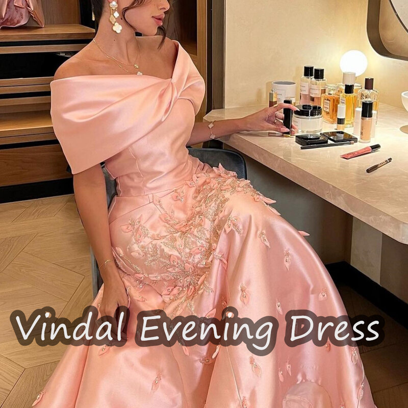 Vindal-vestido de noche con escote y hombros descubiertos para mujer, vestido elegante con sujetador incorporado, manga corta de satén, Arabia Saudita, 2024