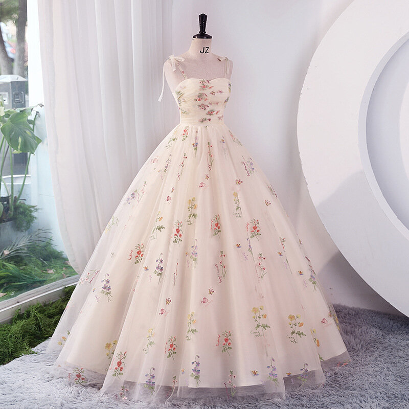 Luxury Floral Embroidery Long Prom Evening Wedding Shooting Dresses Women 2024 Summer Party Formal Occasions Reception Dress