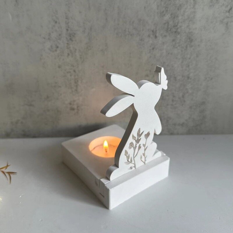 Páscoa Coelho Silicone Candle Holder Mold, Butterfly Candlestick Mold, DIY Aromaterapia, Gesso Decoração, Beijo