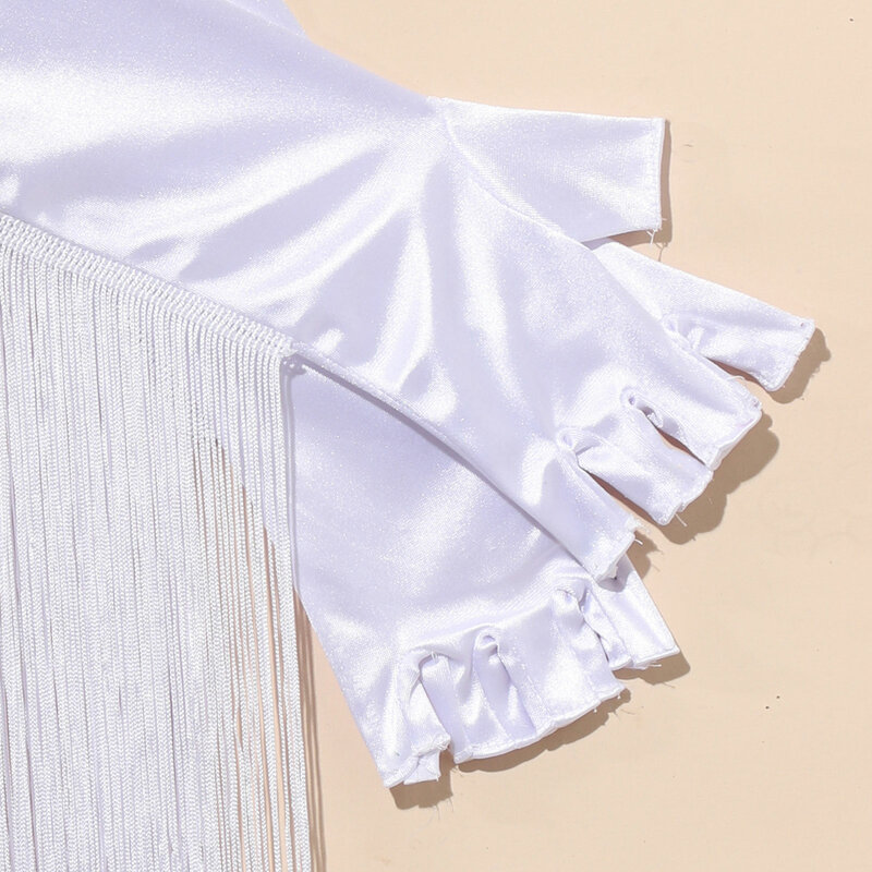 Guanti Vintage con frange in raso 1920s mezze dita lunghezza gomito nappa guanti lunghi guanti da Flapper Opera per il matrimonio della festa in Costume