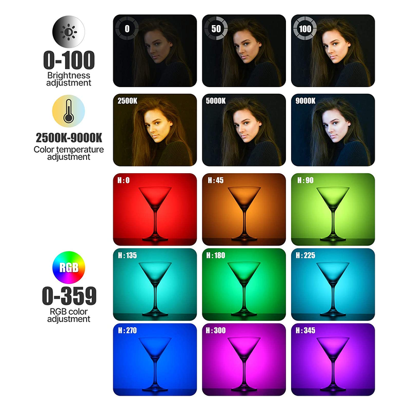 VIJIM Ulanzi Full Color RGB Video Light, Iluminação LED Fotografia, Câmera Regulável, Live Vlog Fill, 2500K a 9000K, VL120