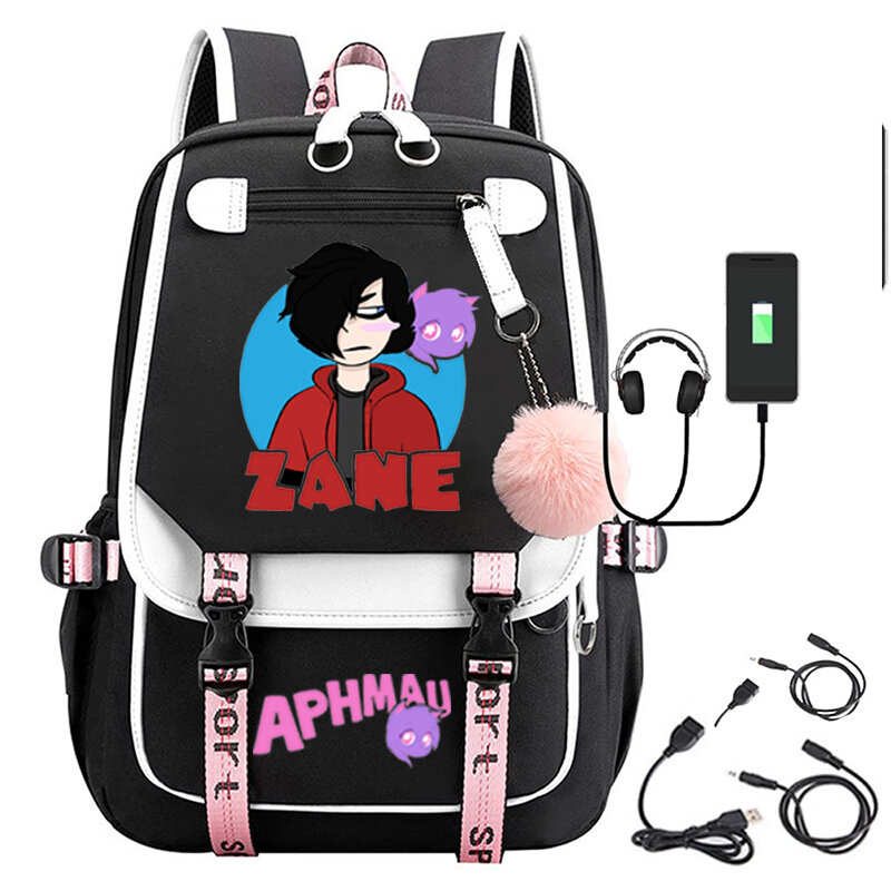 Aphmau Anime Backpack 3D Printed Cartoon Oxford Waterproof Full Ball USB Schoolbag Boys Girls Students Large Capacity Backpack