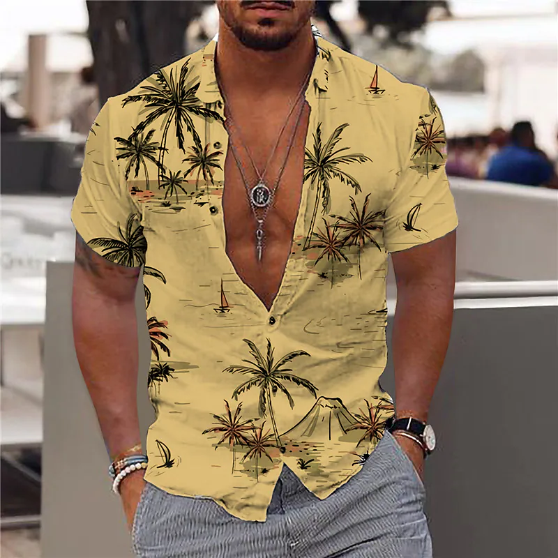 남성용 코코넛 트리 셔츠, 3D 프린트, 하와이안 셔츠, 해변 반팔, 패션 상의, 2023 티셔츠, 블라우스, 카미사, 5xl