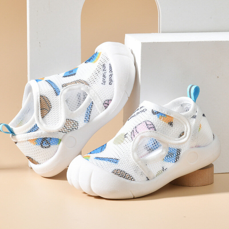 Letnia siateczkowa sandały dziecięce oddychająca lekka buty na codzień Unisex antypoślizgowa miękka podeszwa niemowlę uczące się półbuty buty sportowe dziecko