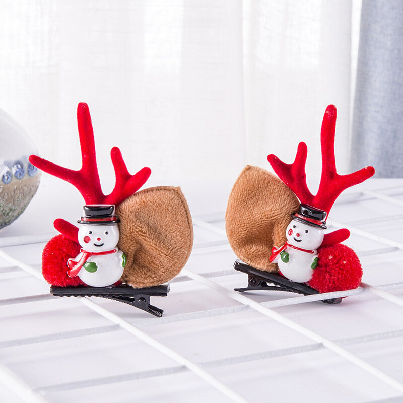 2 pz/paia Christmas Antler Hairpin Clip Hccessories bambini Cute Clip Net Red Cartoon Elk Hair Card sul regalo all'ingrosso