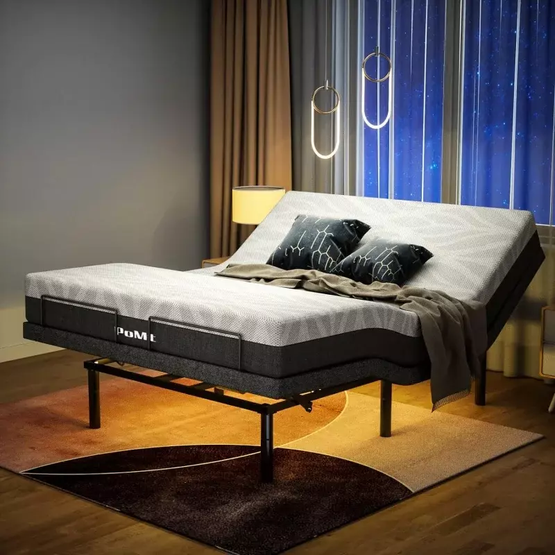 Quadro de cama ajustável com controle remoto sem fio, montagem rápida, base de cama queen size, inclinação independente da cabeça e do pé