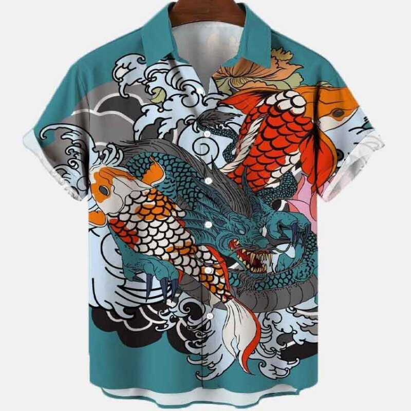 Men's Summer Designer Color Cartoon Pattern Casual Social Oversized Hawaiian Sleeve Short Shirt Floral Viking Luxury Clothing