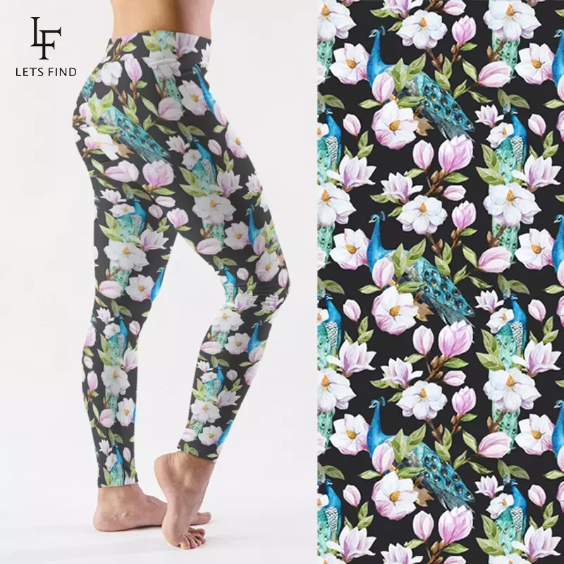 Letsfind 3d flores imprimir leggings mulheres de cintura alta elástico leite seda impressão macio treino fitness leggings