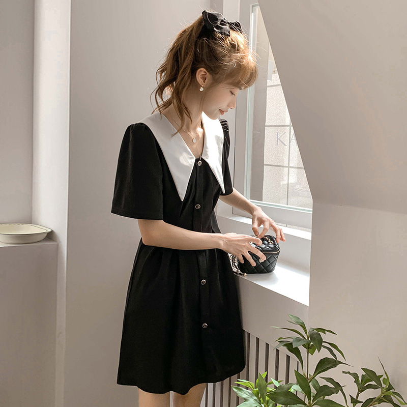 Doll Collar Petite High-End Dress Women's Summer 2022 New French Style Slimming Hepburn Style Small Black Dress