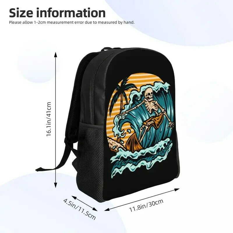 Summer Surfing Skull Laptop Backpack Women Men Fashion Bookbag for College School Student Surf Rider Bag