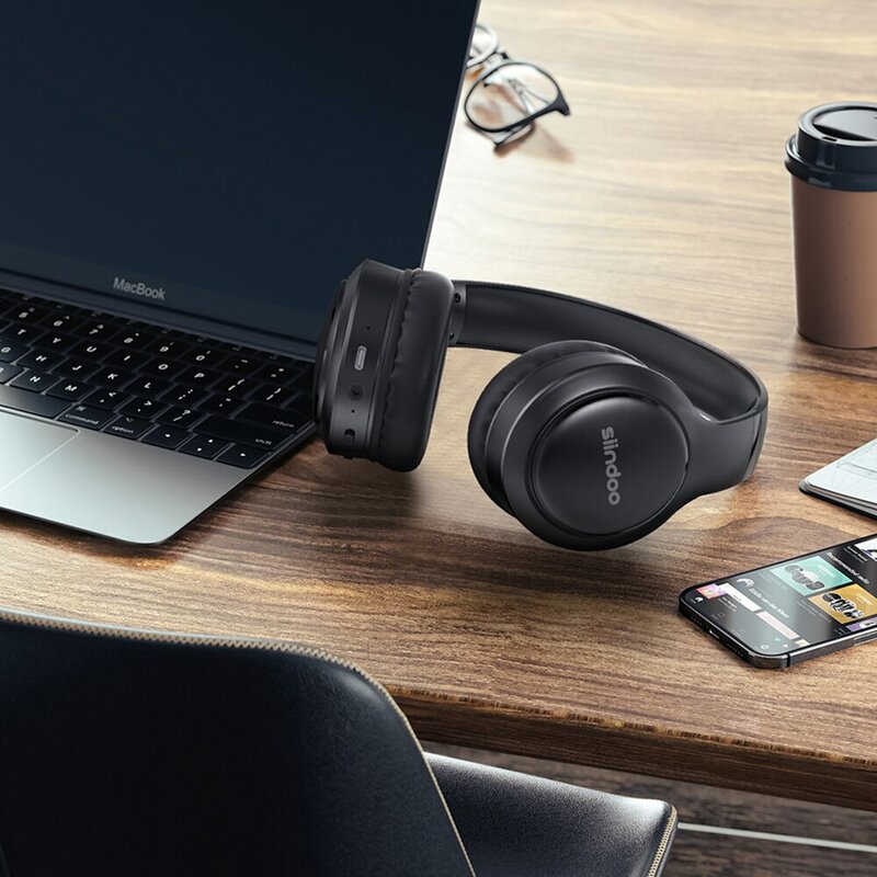 Siindoo JH919 auriculares inalámbricos con Bluetooth, auriculares estéreo plegables, micrófono de reducción de ruido de Supergraves para ordenador portátil, PC y TV