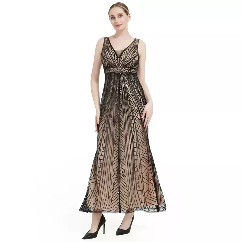 Vintage 1920s V-Ausschnitt Perlen Vintage große Gatsby Kleid Pailletten Gatsby Hochzeit Abschluss ball lange Abend party formelle Kleid