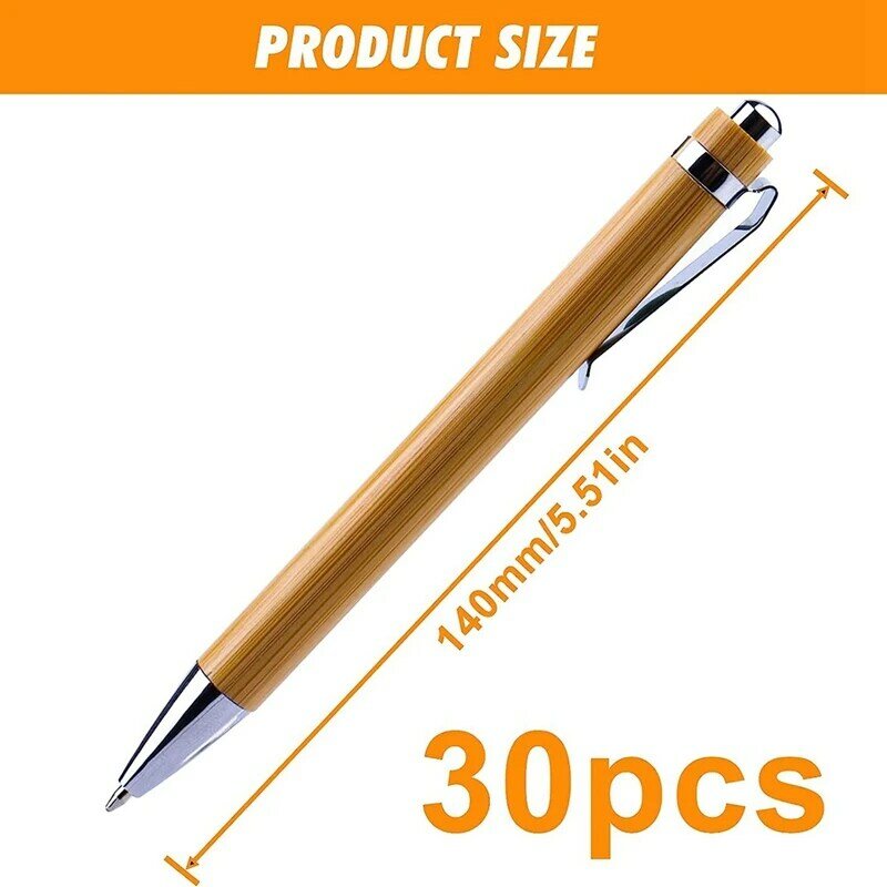 Bamboo Ballpoint Pen Set para a escola, madeira, 30 Pack