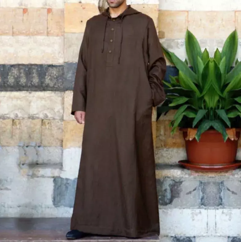 Thobe à capuche à manches longues pour hommes musulmans, robes respirantes Jubba, caftan saoudien de Dubaï, vêtements pour hommes