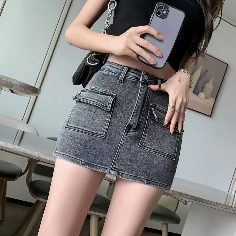 Lucyever – Mini jupe en Denim pour femmes, mode coréenne, Sexy, pour filles, sac serré aux hanches, Slim, jupe courte Anti-éblouissement