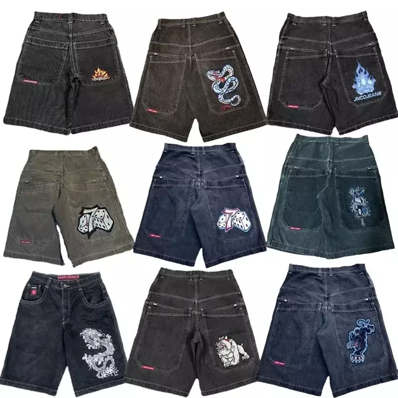 JNCO-pantalones cortos holgados Y2K para hombre y mujer, Shorts vaqueros de gran tamaño con patrón de Hip Hop y Harajuku, ropa de calle de baloncesto gótica Retro