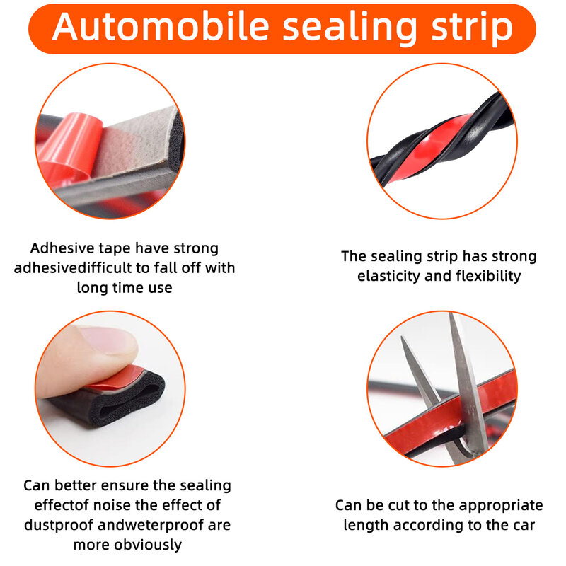 Auto Rubber Seals Car Door Sealing Strip D B Type Holes Noise Insulation Anti-Dust Soundproof Sealing Strips Car Door Seal Strip