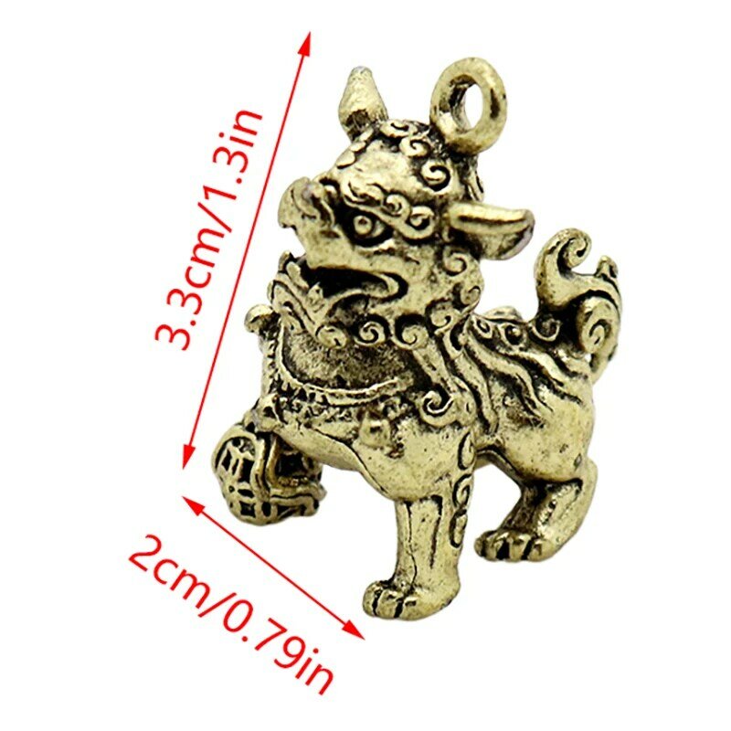Llavero pequeño de cobre con forma de León para coche, accesorio de Mascota, colgante de cobre puro sólido, Mini unicornio Retro, colgante de León de latón