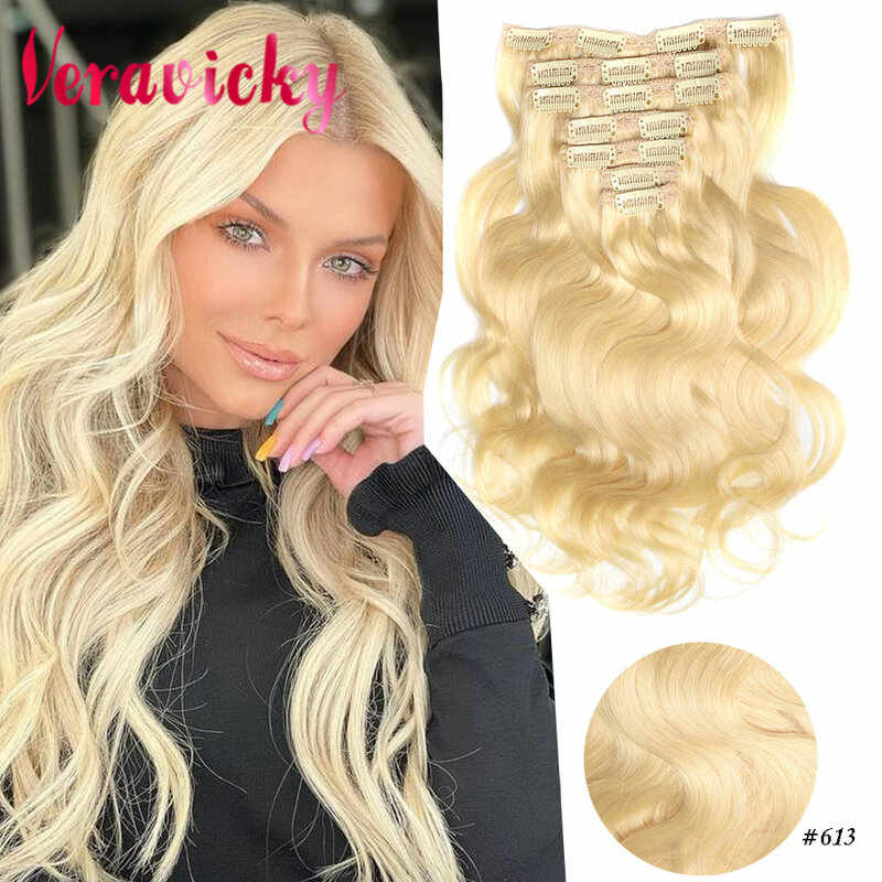 Veravicky #613 Bleach Blonde 160G 200G Full Head Brazilian Machine Made Remy Hair Natural Human Hair Clip In Extension Body Wavy