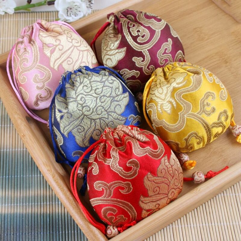 Chinese Style Floral Embroidery Drawstring Bag Jewelry Packing Pouches Festive Party Candy Bag Wedding Gift Bag Wholesale
