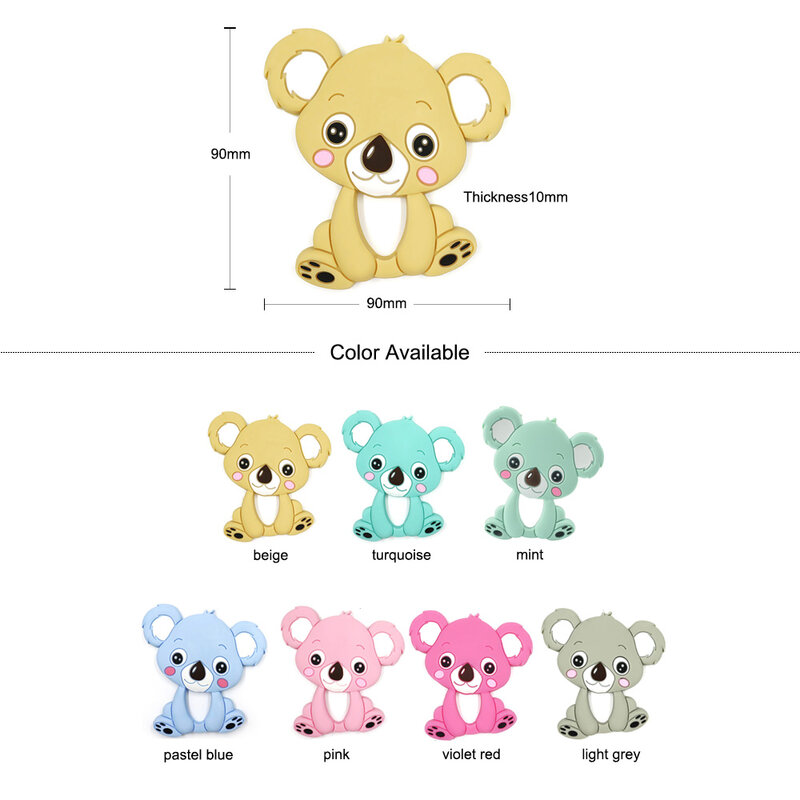 LOFCA Koala Mainan Gigit Silikon Bayi Tumbuh Gigi Bebas BPA Mainan Gigit Hewan Kunyah Lembut Membuat Kalung Rantai Klip Dot