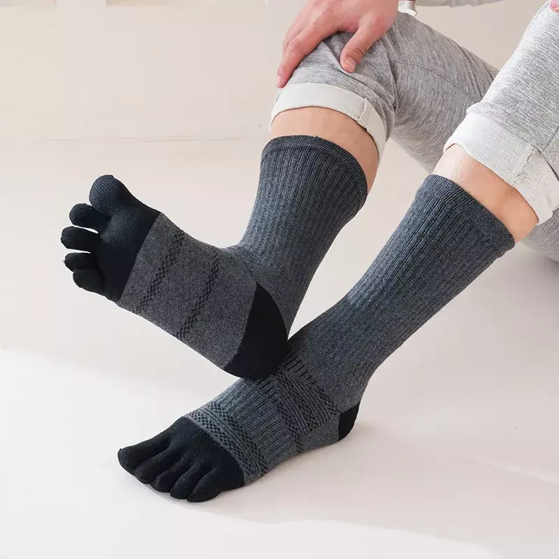 5 Pairs/lot Man 5 Finger Socks Long Compression Sweat-Absorbing Fitness Marathon Hiking Outdoor Basketball Calf Toe Sport Socks