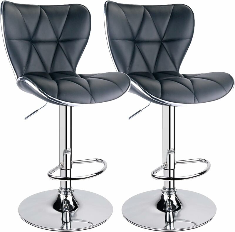 ชุดเก้าอี้สตูลแบบปรับได้ลายเสือดาวมีเก้าอี้สตูลหมุน2แบบบุหนัง PU ด้านหลังชุด2ชิ้น (สีดำ)