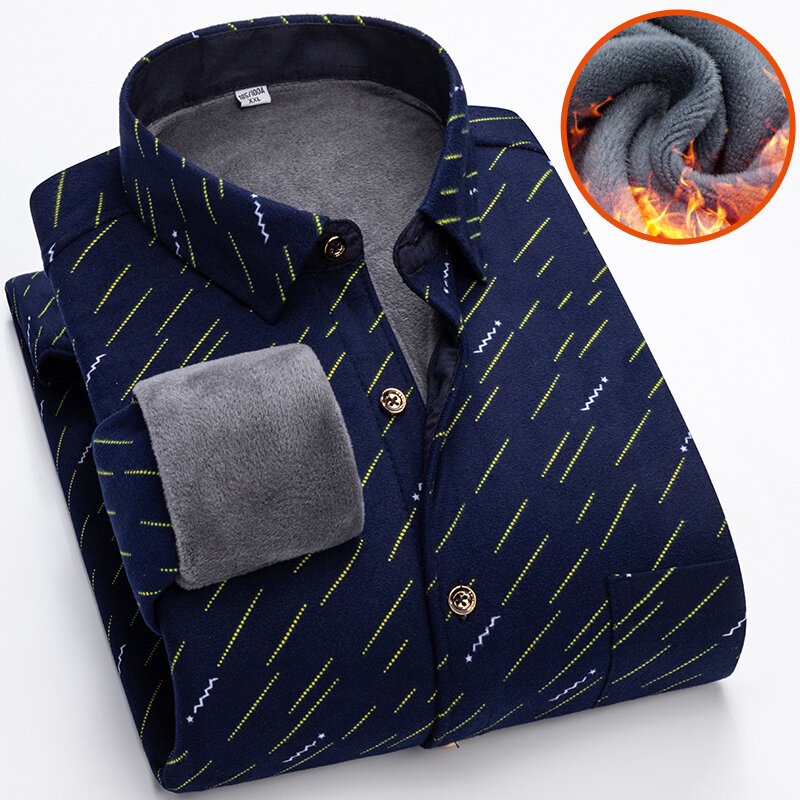 Camisa de lã grossa masculina com gola virada para baixo, camisas de botão, manta comercial, manga comprida, roupas quentes, clássica, outono, inverno