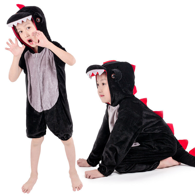 Schattige Kinderen Dierlijke Groene Dinosaurus Kugurumi Kostuum Cosplay Jongens Kind Zwart Kleuterschool Feest Student Spel Rollenspel Pak