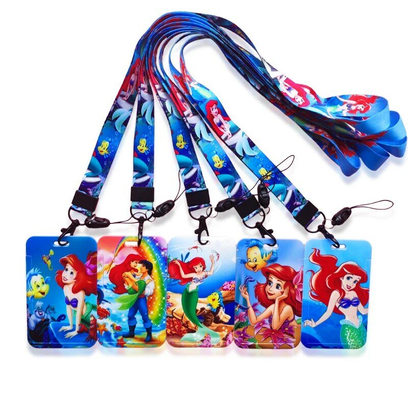 Disney Princess Ariel porta carte d'identità cordini sirena donna tracolla porta carte di credito porta Badge per ragazze Clip retrattile