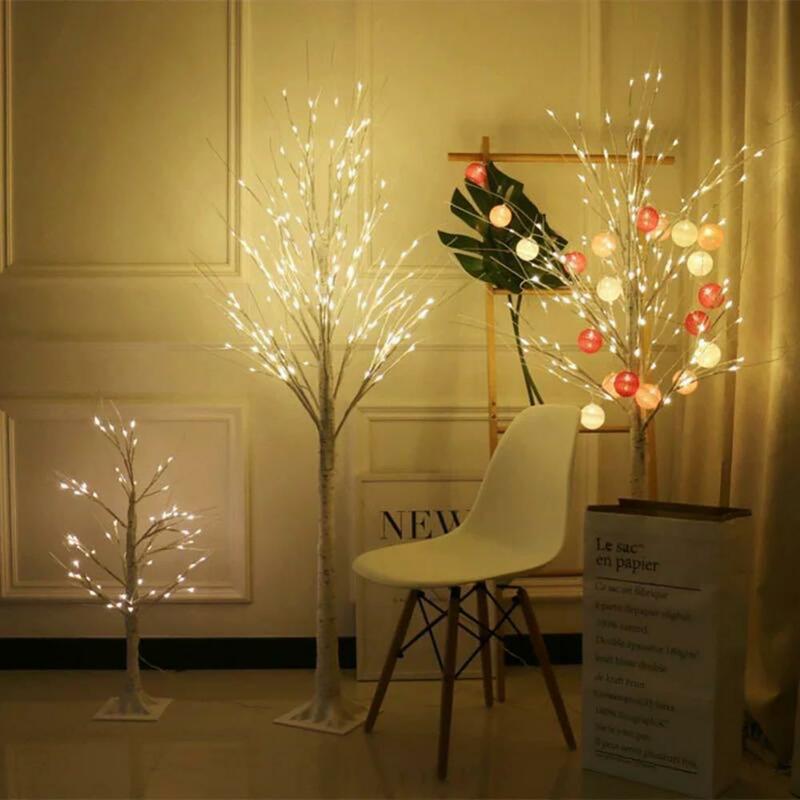 Dekorasi Natal 2023 LED lampu Birch putih 60cm pohon Birch rumah lampu kamar tidur pencahayaan pohon Natal kreatif lampu kamar tidur