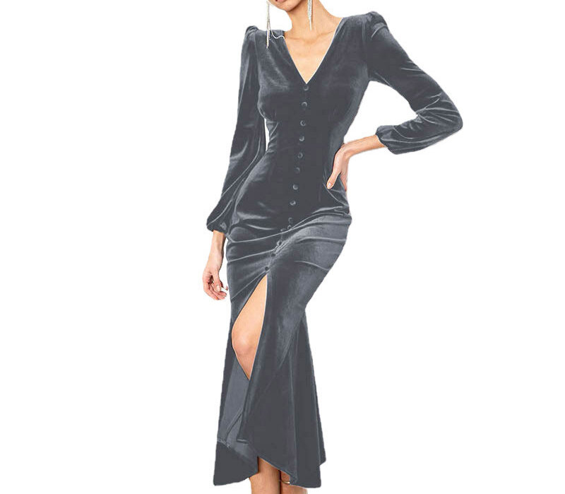 Vestido de manga larga con escote en V para mujer, vestido elegante de fiesta con temperamento para otoño e invierno, 2022