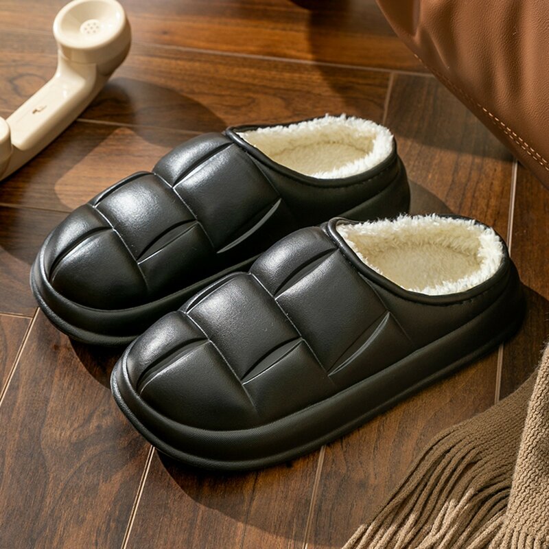 2024 Winter Slippers Men Outdoor Waterproof Warm Sneaker Slippers Women Non-Slip Indoor Plush Home Footwear Thick Platform Shoes
