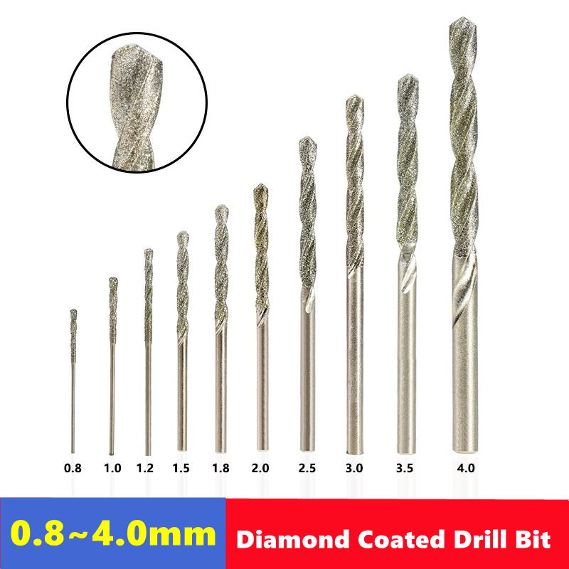5/10pcs Diamond Coated Drill Bit 0.8mm-4.0mm Micro HSS Twist Drill Bit for Tile Stone Marble Brick Hole Drilling