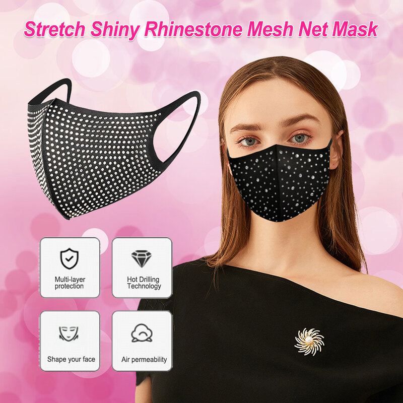 Rhinestones Mesh Mask Cover Sequined Masquerade Costume Stretch Accessories Mouth Props Party Christmas Nightclub