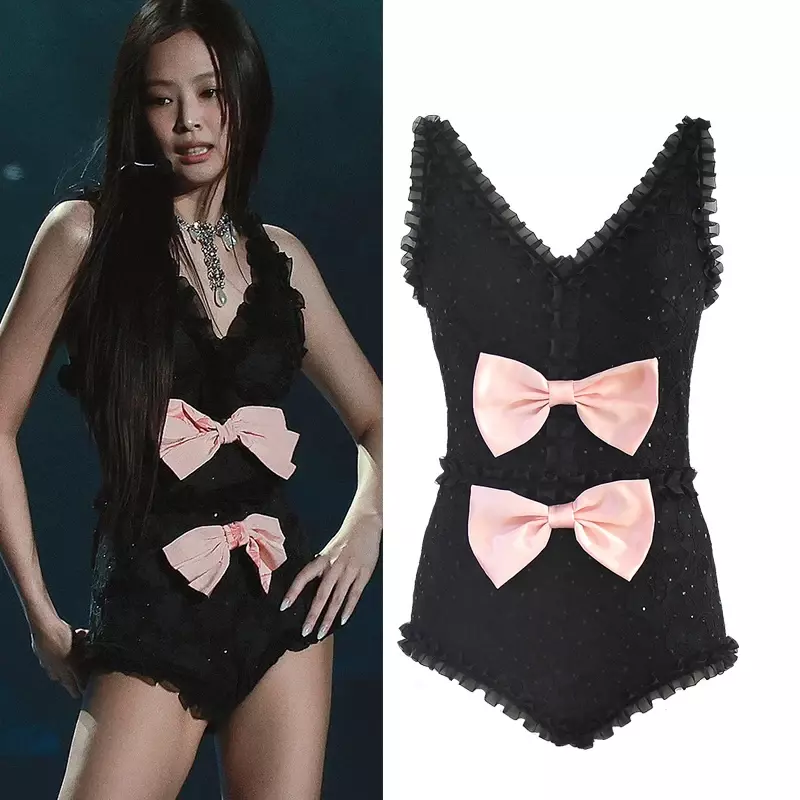 Donne Singer Dancer Kpop Outfits Group Jazz Dance Costume Sexy Black Lace body donna Dj Ds Party Stage Clubwear