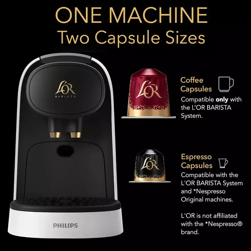 L'OR 바리스타 시스템 커피 및 에스프레소 머신 콤보, 거품기, 매트 화이트