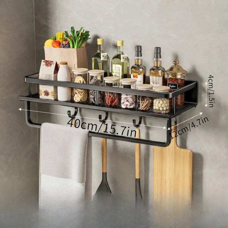 1 multi-functional kitchen rack, spice storage rack, wall mounted kitchen utensil shovel hook rack, suitable for storing kitchen