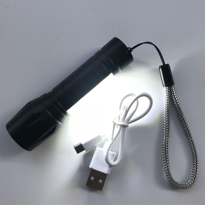 1/2 buah senter Led Mini Zoom XP-G Q5, lampu kilat lentera portabel dapat diisi ulang, senter COB luar ruangan berkemah