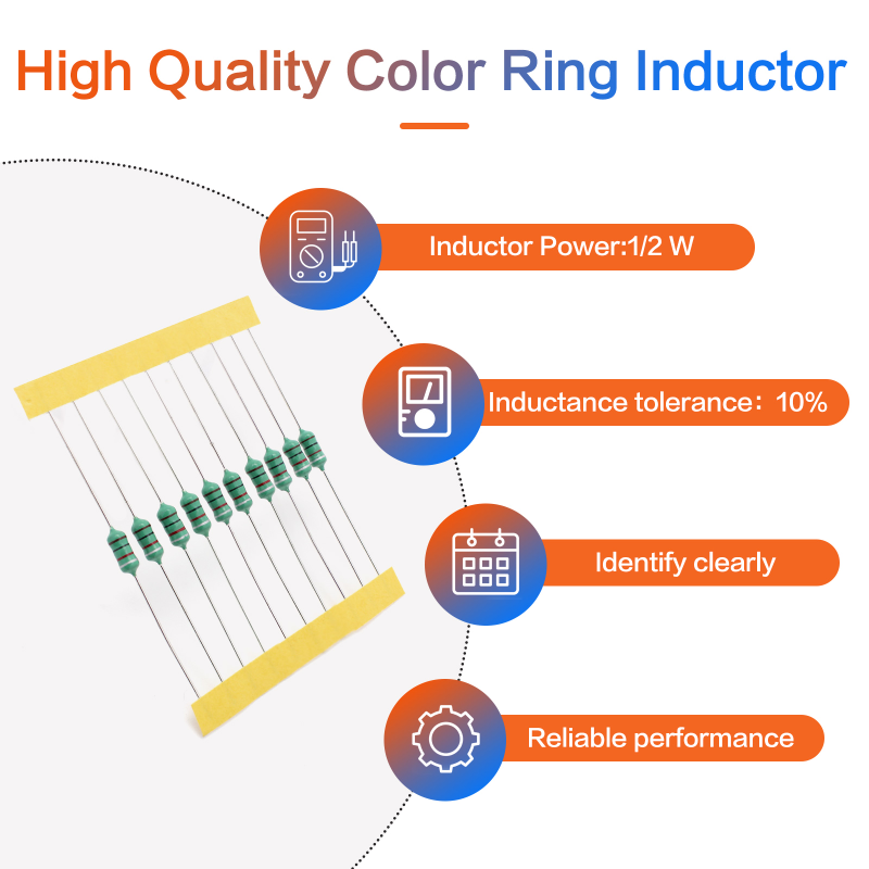 200PCS 1/2W Inductor Assortment Set 0.5W Color Ring Inductance 1UH-4.7MH 20values*10pcs Inductors Assorted Kit