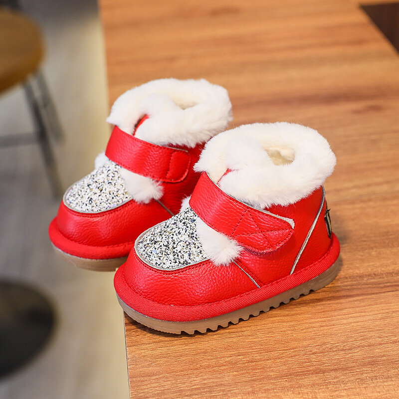 Sapatos de bebê da criança do inverno botas de neve mais algodão acolchoado criança sapatos grossos primeiros caminhantes antiderrapante sola soh026