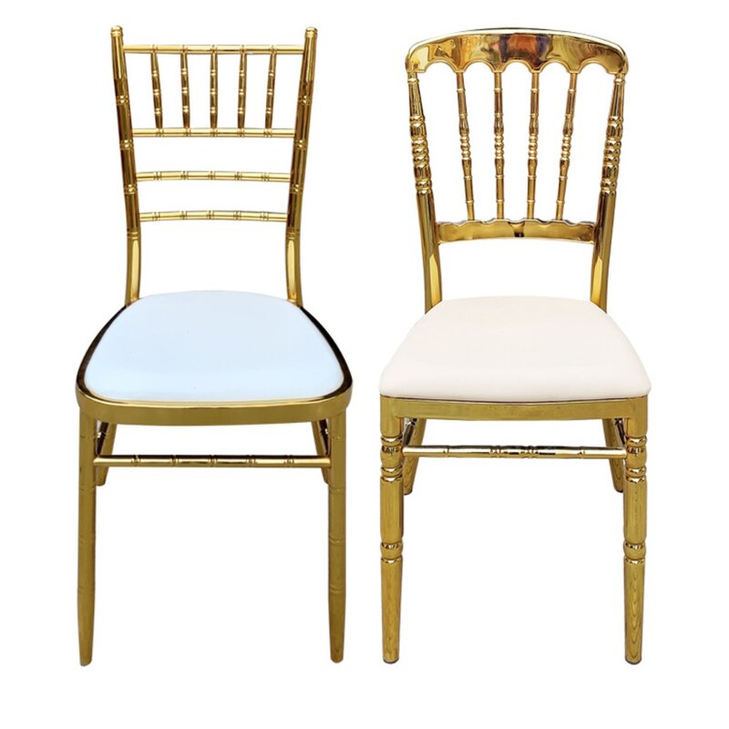Wedding dining chairs, bamboo cairs, hotel banquet soft bags, seat cushions, chirs, electroplated gold stacked iron chirs, Fo