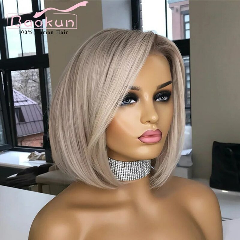 13x4 Ombre Ash Blonde Lace Front Human Hair Wigs For Women Short Bob 360 Lace Frontal Wig 13x6 HD Transparent Lace Frontal Wig