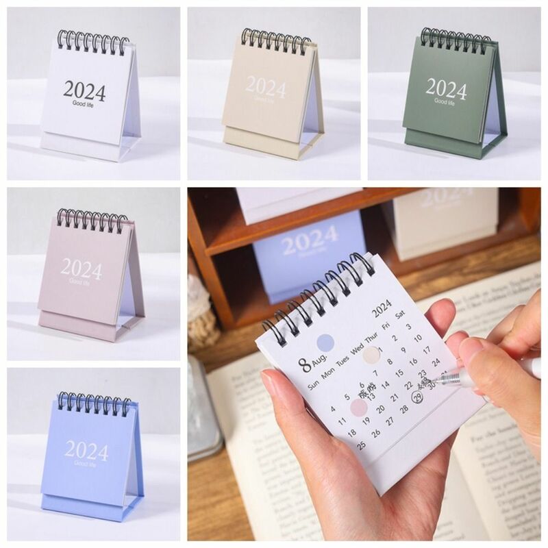 Mini Calendario de escritorio con tapa de pie, organizador de Agenda, minimalista, 2024